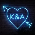 light blue Initials-in-Heart-with-Arrow-Neon-Sign