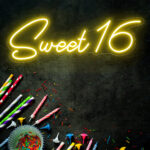 Yellow Sweet 16 Neon Sign Happy Birthday Led Light