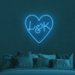 light blue Heart With Initials Personalized Neon Sign