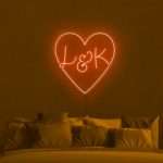 orange Heart With Initials Personalized Neon Sign