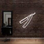 white "RAZOR BLADE" Neon Sign For Hair Salons & BarberShops