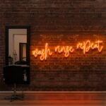 orange "WASH RINSE REPEAT" Neon Sign For Hair Salons & BarberShops